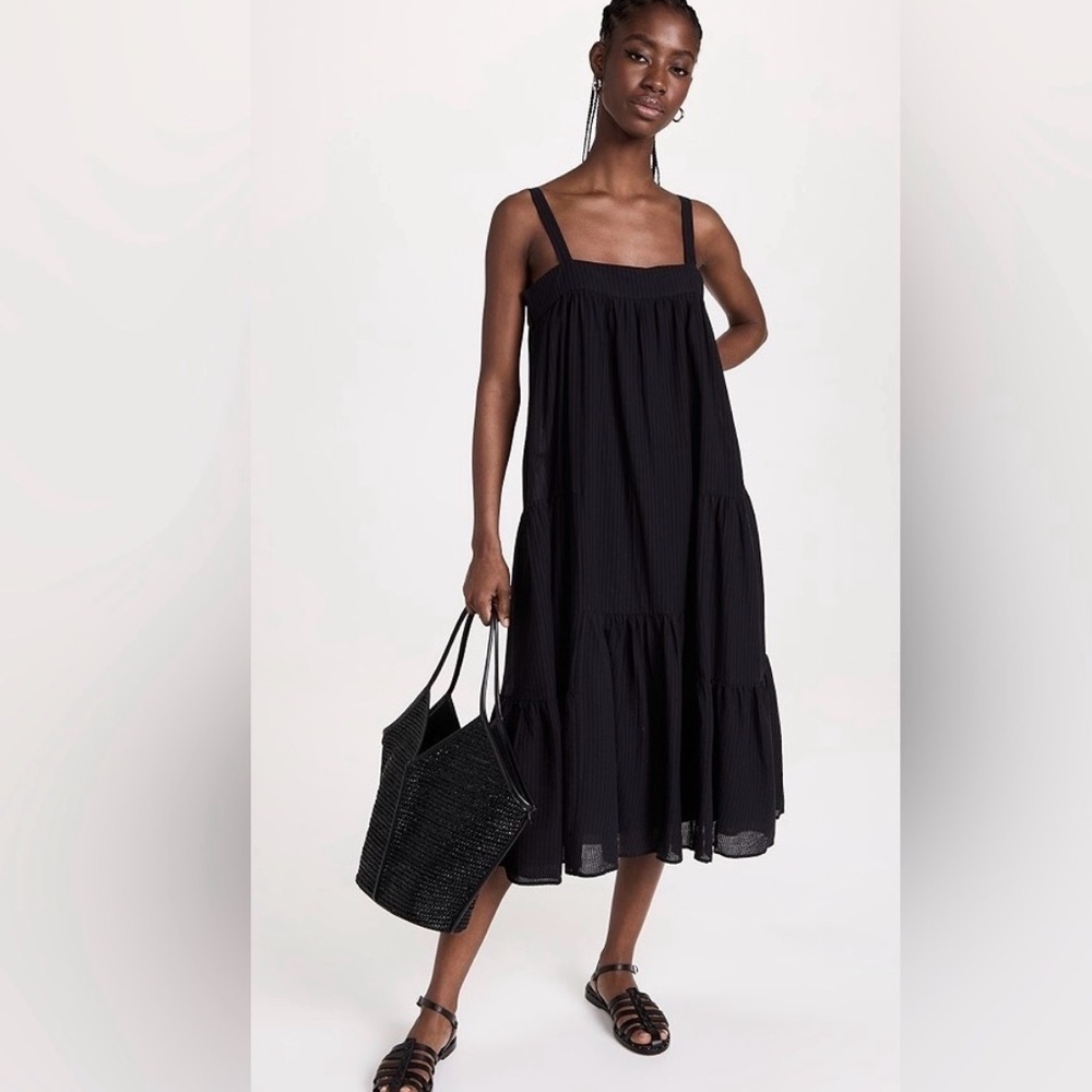 Jenni Kayne Black Seersucker Midi Dress